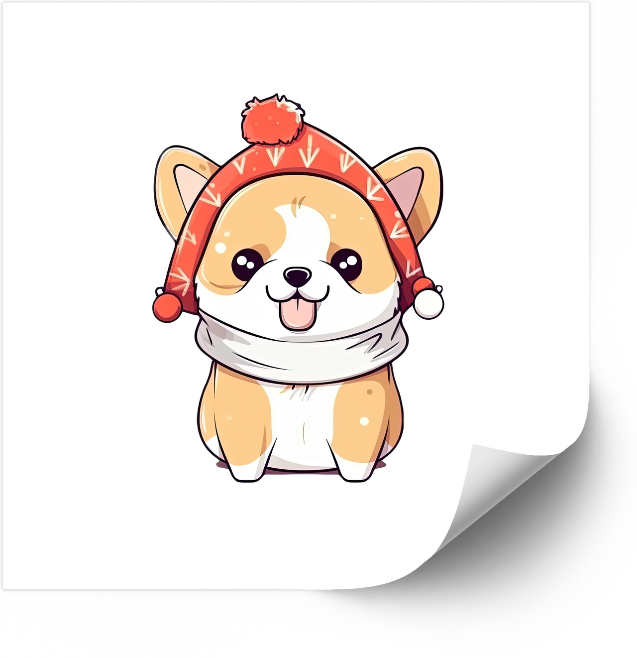 Cute Corgi Winter Hat Sticker | Kawaii Christmas Dog Vinyl Decal