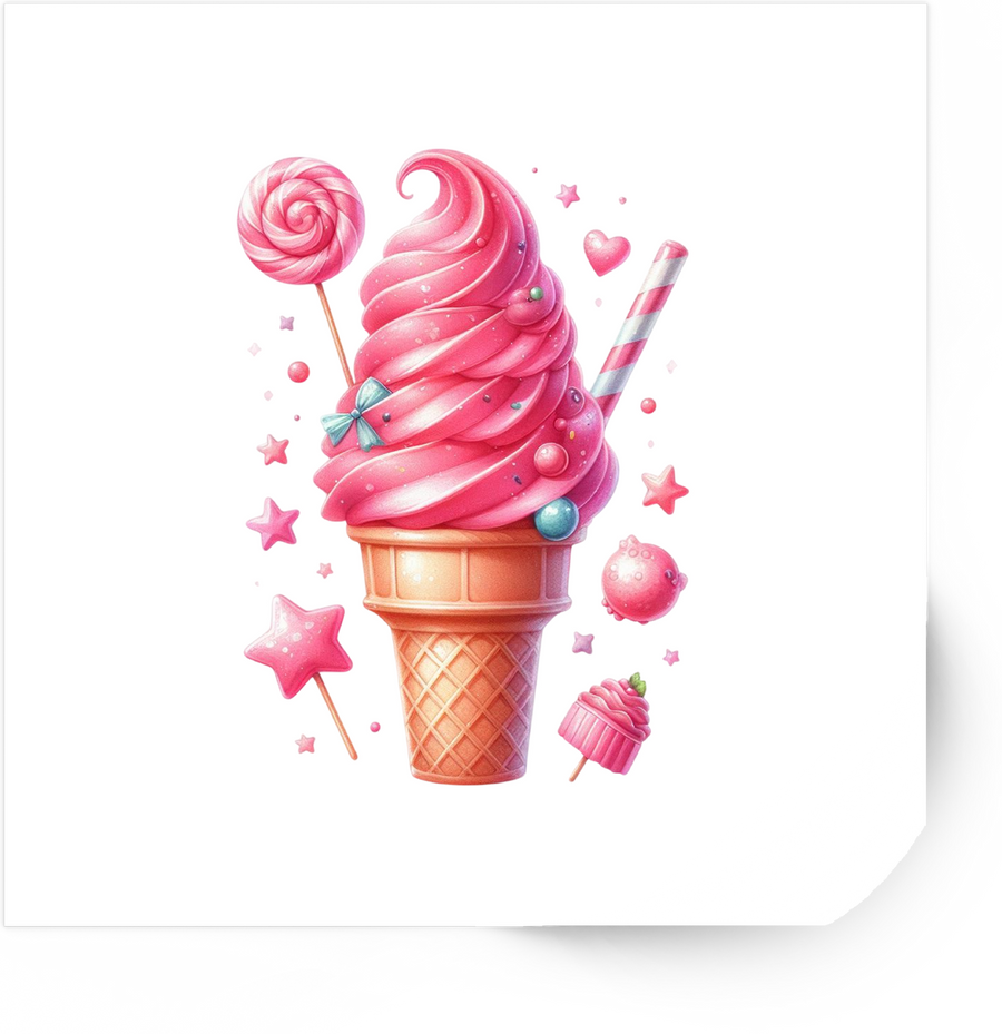 Pink Ice Cream Cone Sticker | Kawaii Sweet Candy Vinyl Decal | Cute Dessert Gift