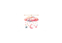 Thumbnail for Pink Cloud Moon Mobile Throw Pillow | Watercolor Stars Nursery Decorative Pillow | Baby Girl Gift