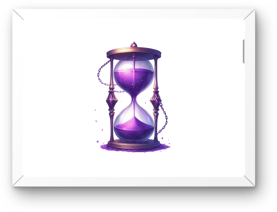 Purple Hourglass Wall Art | Magical Glowing Sand Timer Print | Fantasy Mystical Gift