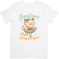 Thumbnail for Jesus Loves My Sassy Little Soul Cat T-Shirt | Cute Christian Faith Graphic Tee | Faith Gift