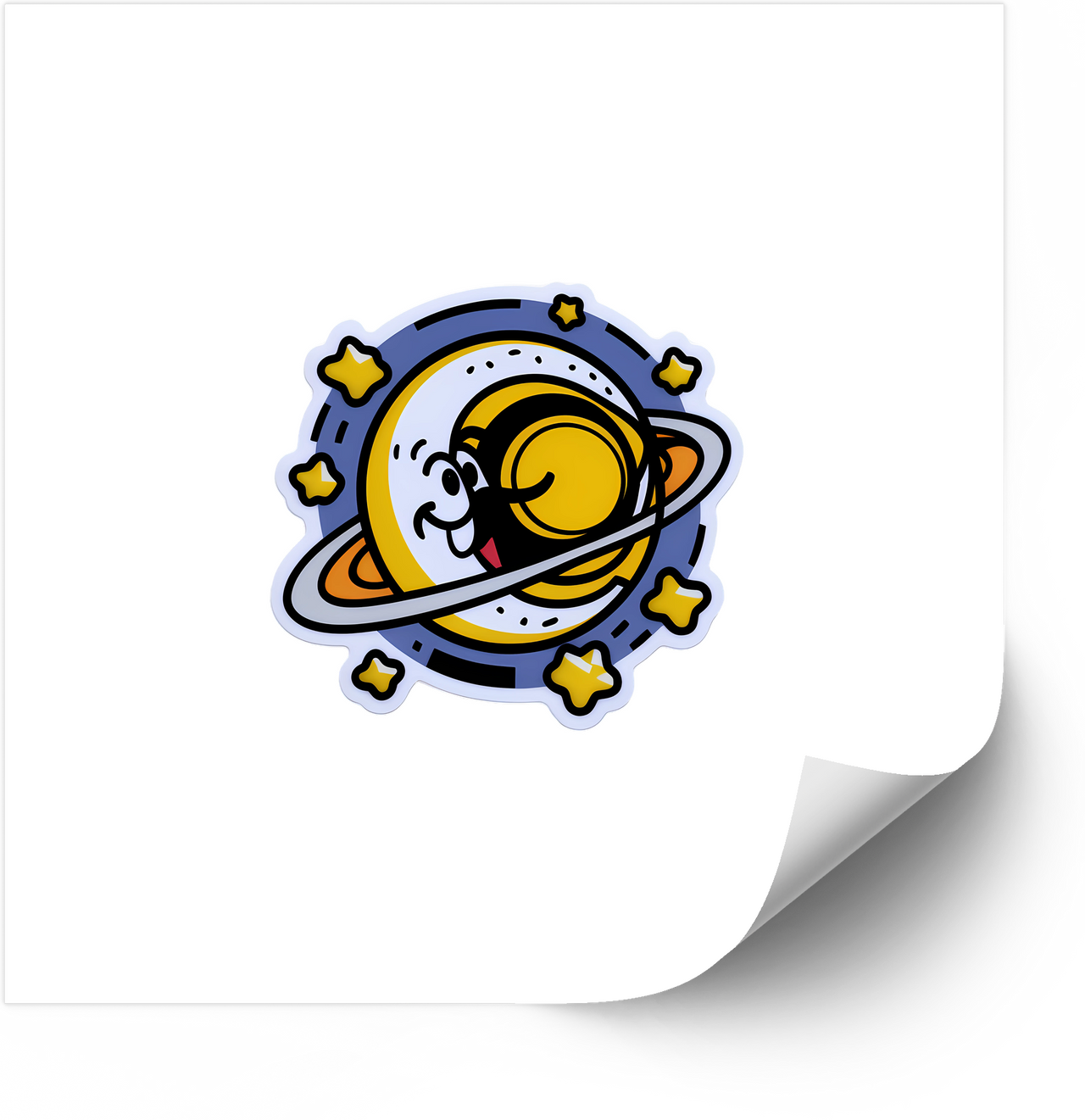 Smiling Planet Saturn Cartoon Sticker | Cute Kawaii Space Galaxy Vinyl Decal