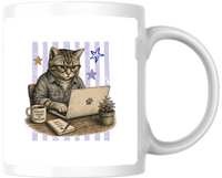 Thumbnail for Coding Cat Mug | Stay Focused Laptop Tabby Coffee Mug | Programmer Office Gift