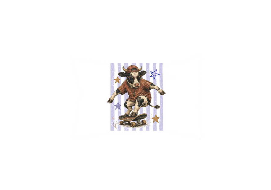 Skateboarding Cow Throw Pillow | Cool Dairy Cow Skater Decorative Pillow | Kids Room Gift