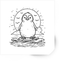 Thumbnail for Surfing Penguin Sticker | Line Art Wave Sunrise Vinyl Decal | Cute Beach Animal Gift