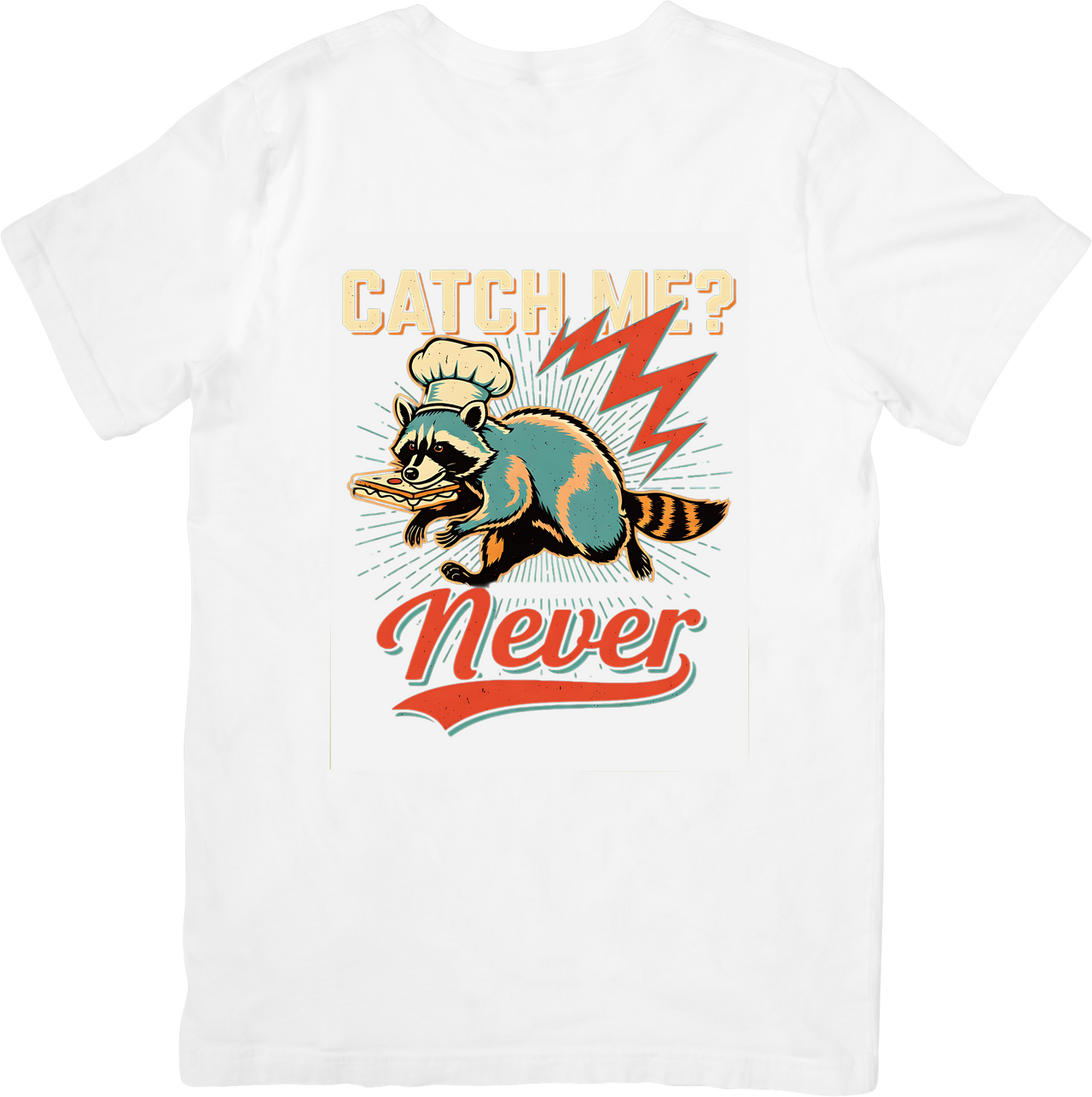 Catch Me Never Raccoon Chef T-Shirt | Funny Retro Animal Graphic Tee