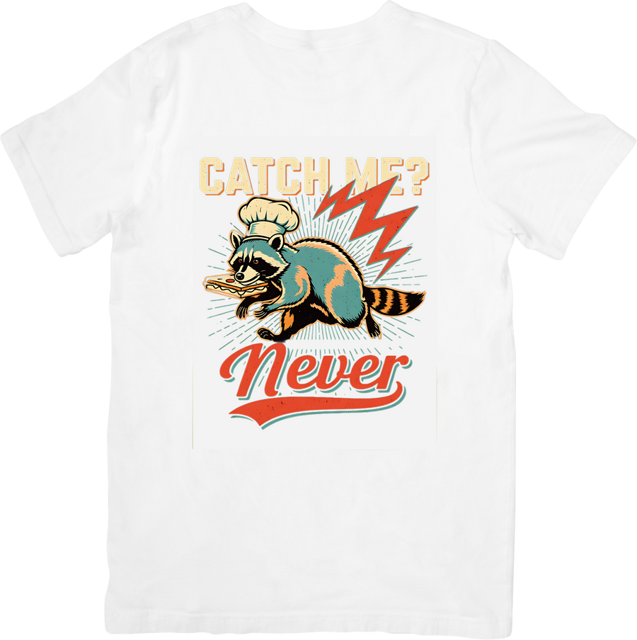 Catch Me Never Raccoon Chef T-Shirt | Funny Retro Animal Graphic Tee