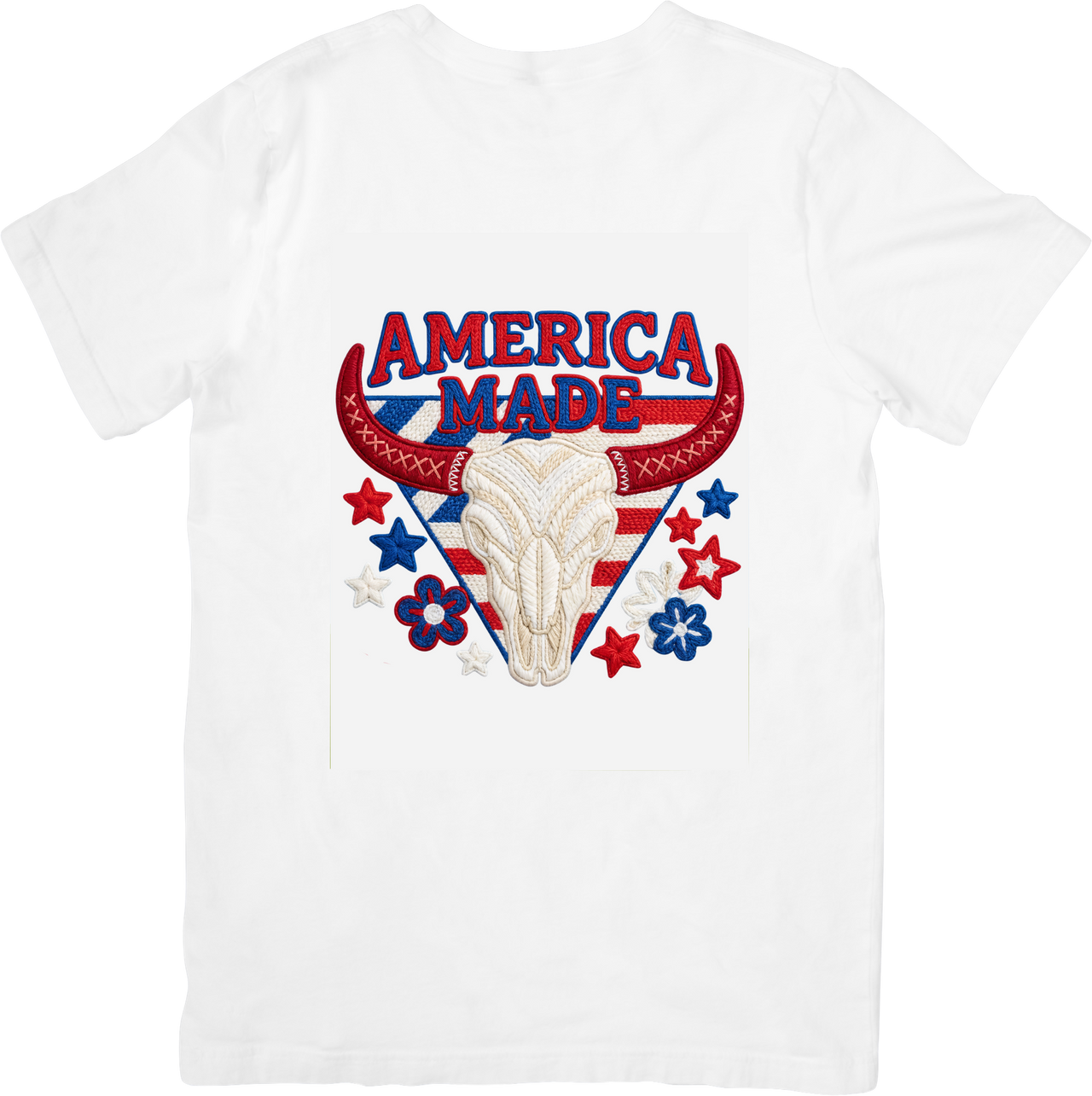 America Made Bull Skull T-Shirt | Patriotic Western Boho Graphic Tee | USA Gift