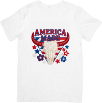 Thumbnail for America Made Bull Skull T-Shirt | Patriotic Western Boho Graphic Tee | USA Gift