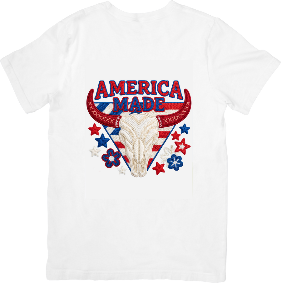 America Made Bull Skull T-Shirt | Patriotic Western Boho Graphic Tee | USA Gift