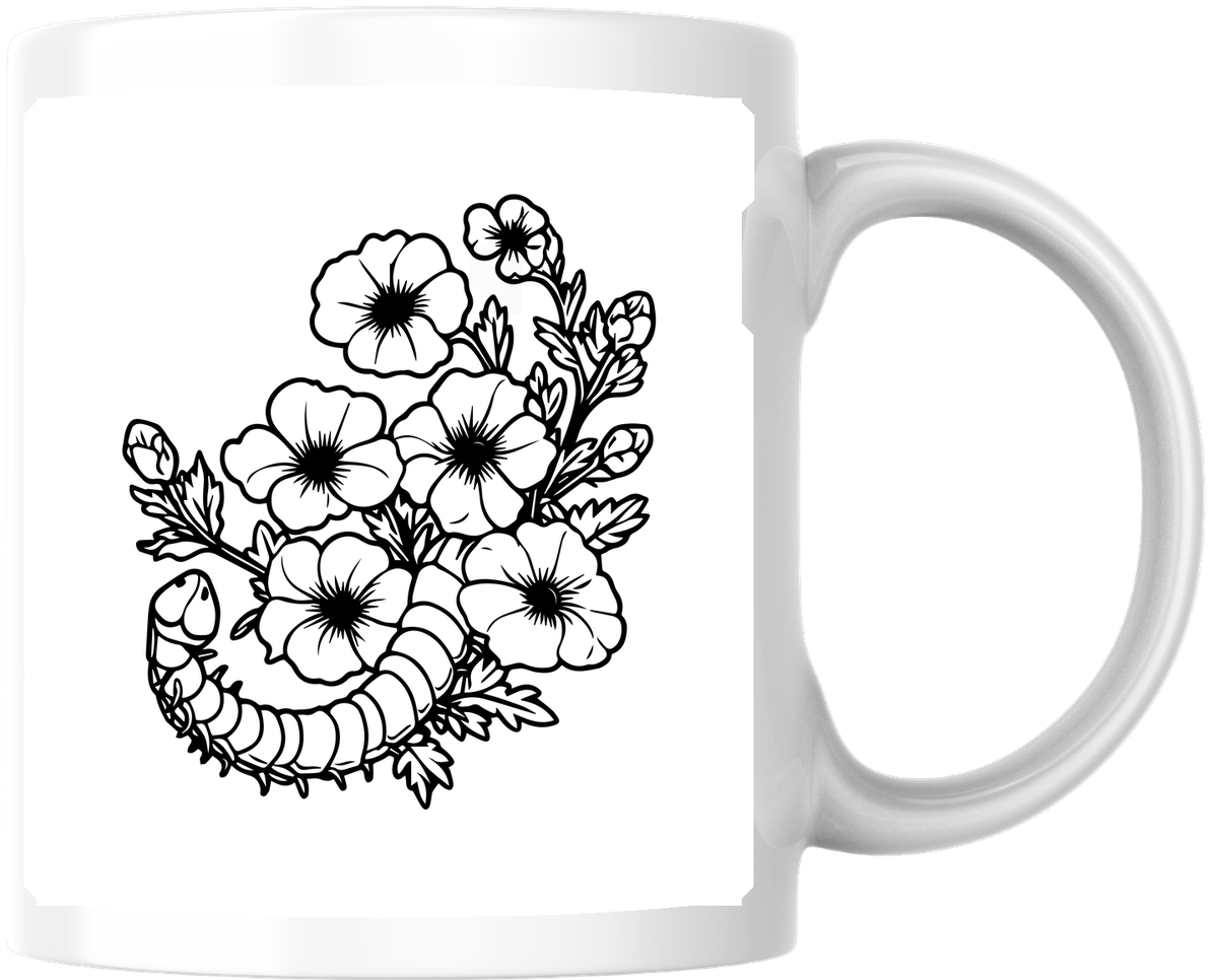 Floral Line Art Mug | Black And White Flower Bouquet Coffee Mug | Botanical Minimalist Gift