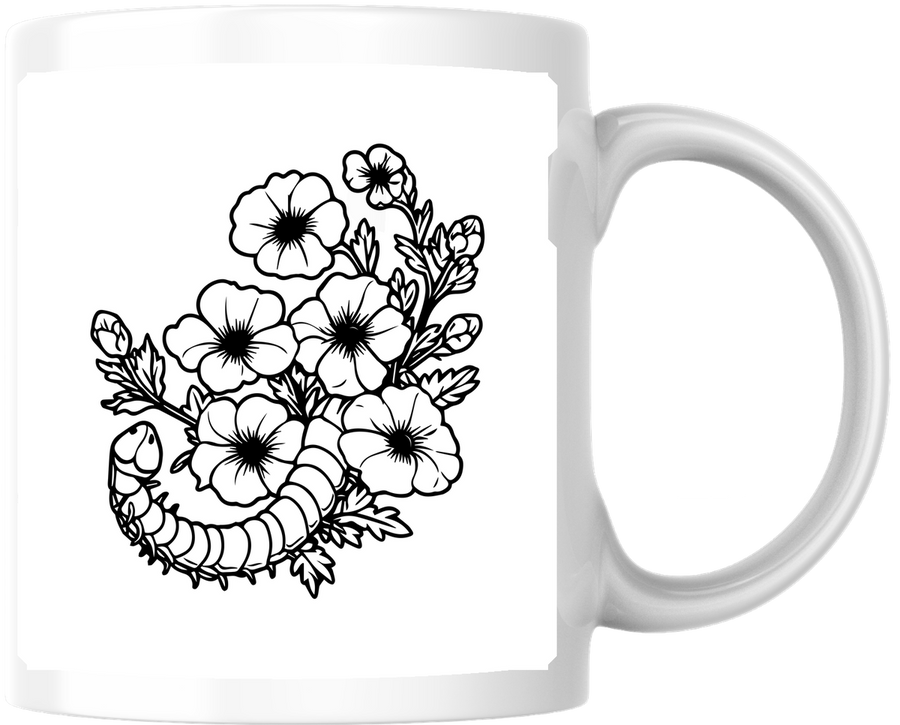 Floral Line Art Mug | Black And White Flower Bouquet Coffee Mug | Botanical Minimalist Gift