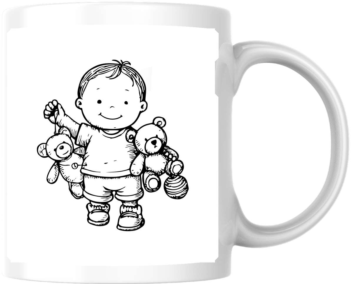 Baby With Teddy Bears Mug | Line Art Toddler Coffee Mug | Cute Nursery Baby Gift