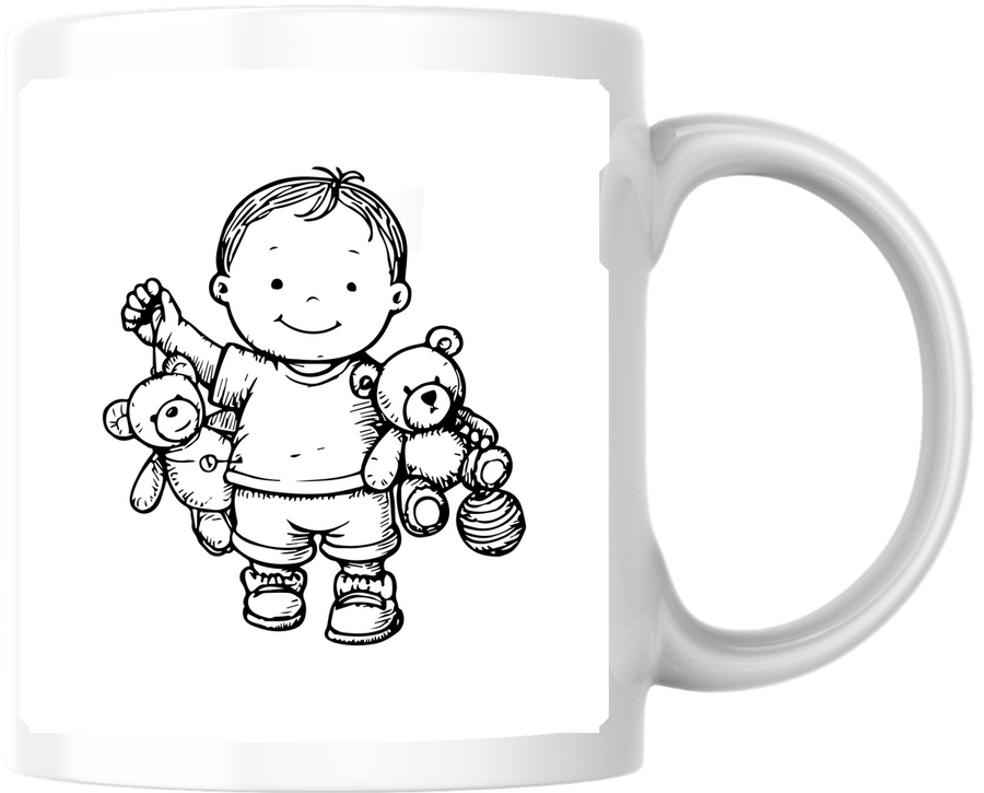 Baby With Teddy Bears Mug | Line Art Toddler Coffee Mug | Cute Nursery Baby Gift