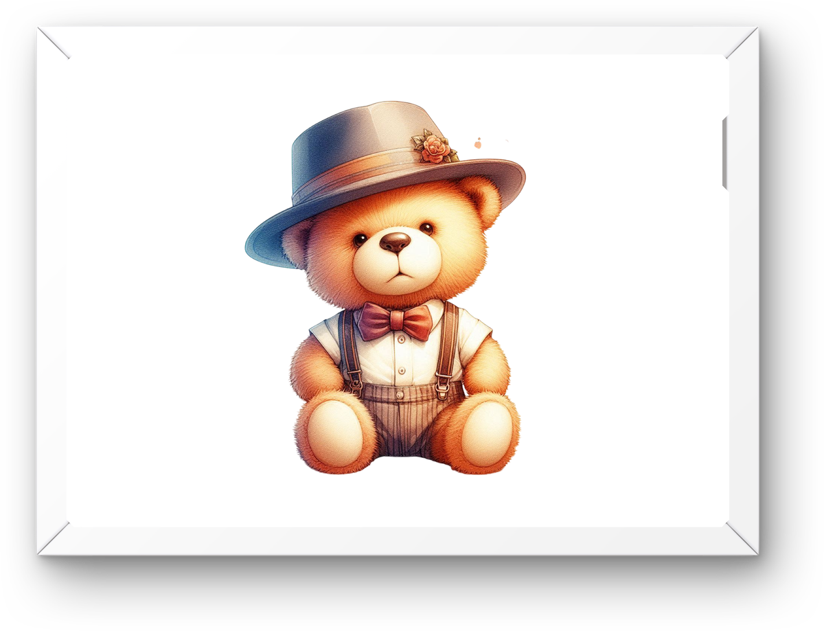Dapper Teddy Bear Wall Art | Vintage Hat Bowtie Bear Print | Nursery Kids Room Gift