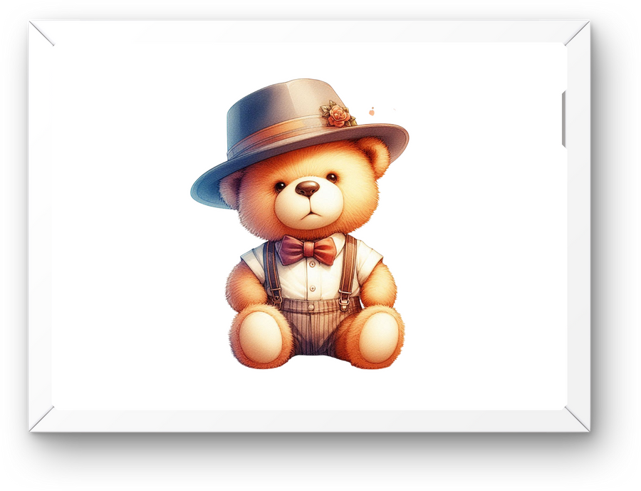 Dapper Teddy Bear Wall Art | Vintage Hat Bowtie Bear Print | Nursery Kids Room Gift