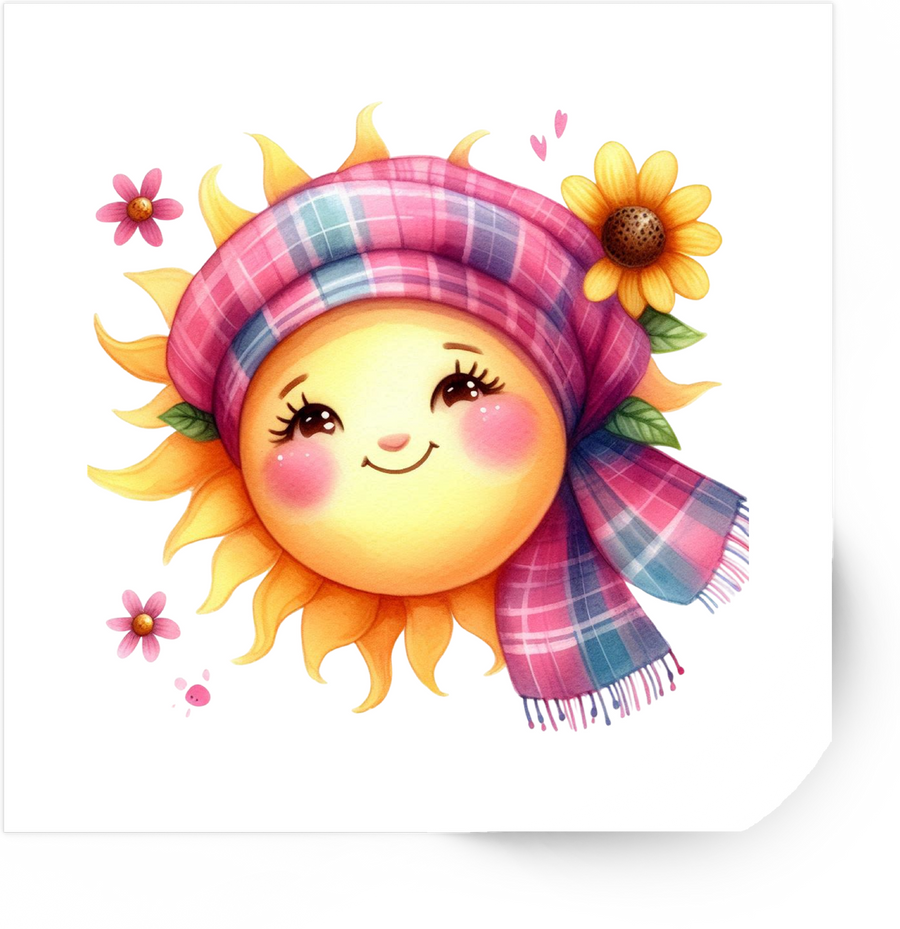 Cute Sun With Scarf Sticker | Watercolor Cozy Sunshine Vinyl Decal | Kawaii Autumn Gift