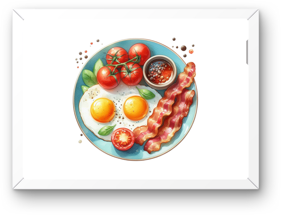 Breakfast Plate Wall Art | Watercolor Eggs Bacon Tomato Print | Kitchen Diner Gift