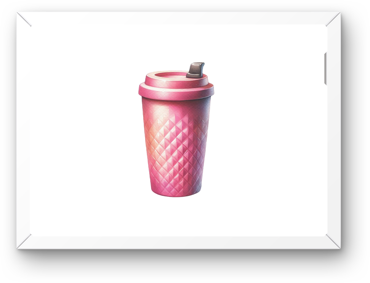 Pink Quilted Coffee Cup Wall Art | Watercolor To-Go Drink Print | Cafe Kitchen Gift
