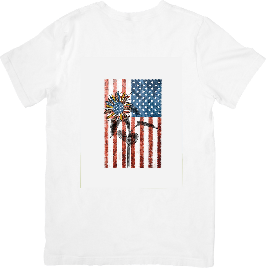 American Flag Sunflower T-Shirt | Patriotic Floral Heart Graphic Tee | 4th Of July Gift