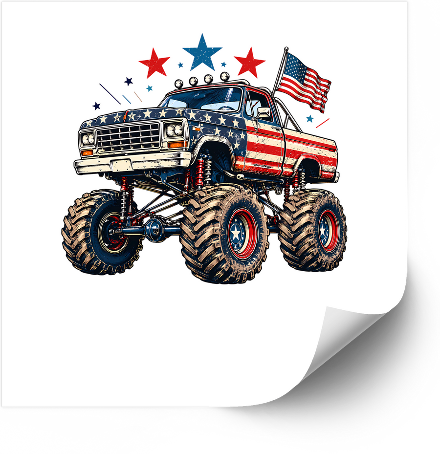 American Flag Monster Truck Sticker | Patriotic Fourth Of July Vinyl Decal