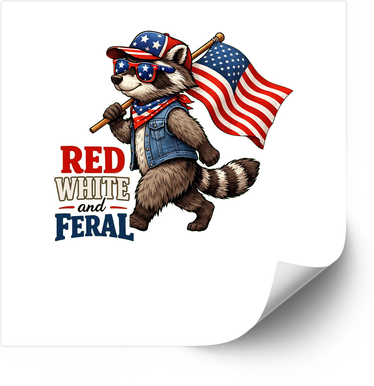 Red White And Feral Raccoon Sticker | Patriotic Funny American Flag Vinyl Decal