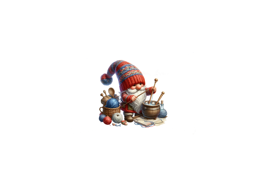 Knitting Gnome Throw Pillow | Cozy Yarn Crafting Decorative Pillow | Knitter Gift