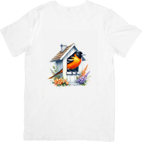 Thumbnail for Oriole Birdhouse T-Shirt | Watercolor Garden Bird Graphic Tee | Birdwatcher Nature Gift