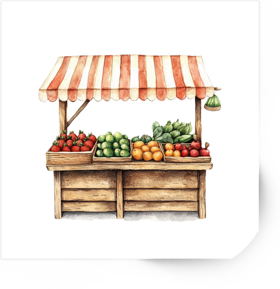 Farmers Market Produce Stand Sticker | Watercolor Fruit Veggie Vinyl Decal | Foodie Nature Gift