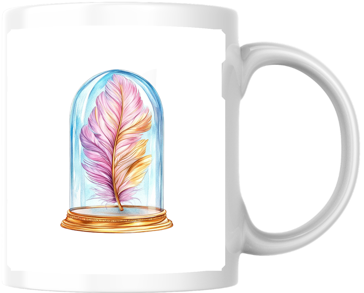 Feather Under Glass Dome Mug | Watercolor Rainbow Plume Coffee Mug | Whimsical Decor Gift
