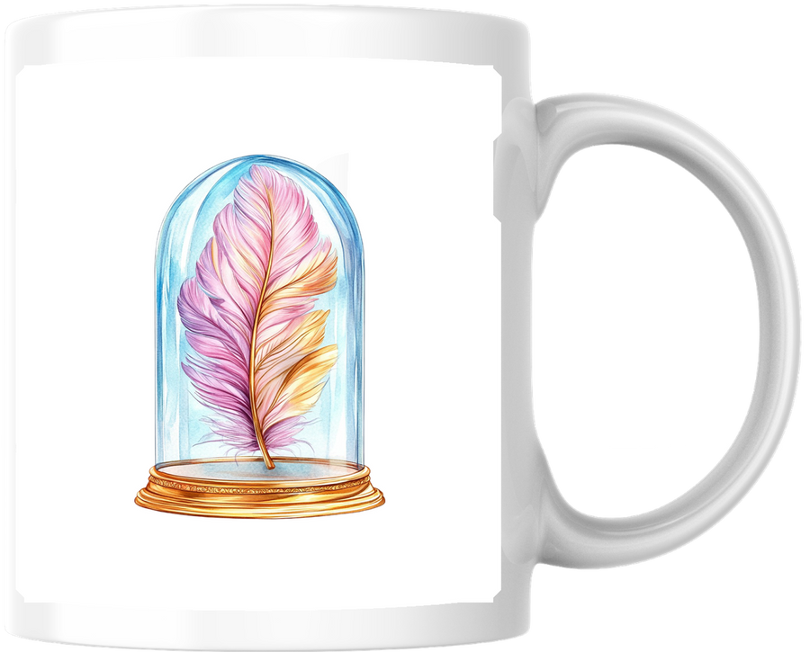 Feather Under Glass Dome Mug | Watercolor Rainbow Plume Coffee Mug | Whimsical Decor Gift