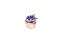 Thumbnail for Blueberry Cupcake Throw Pillow | Watercolor Berry Dessert Decorative Pillow | Kitchen Bakery Gift